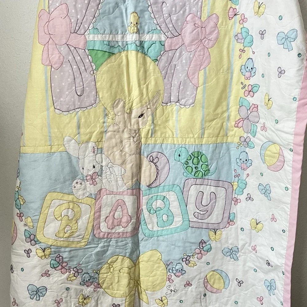 Vintage Precious Moments Crib Quilt 35x43 